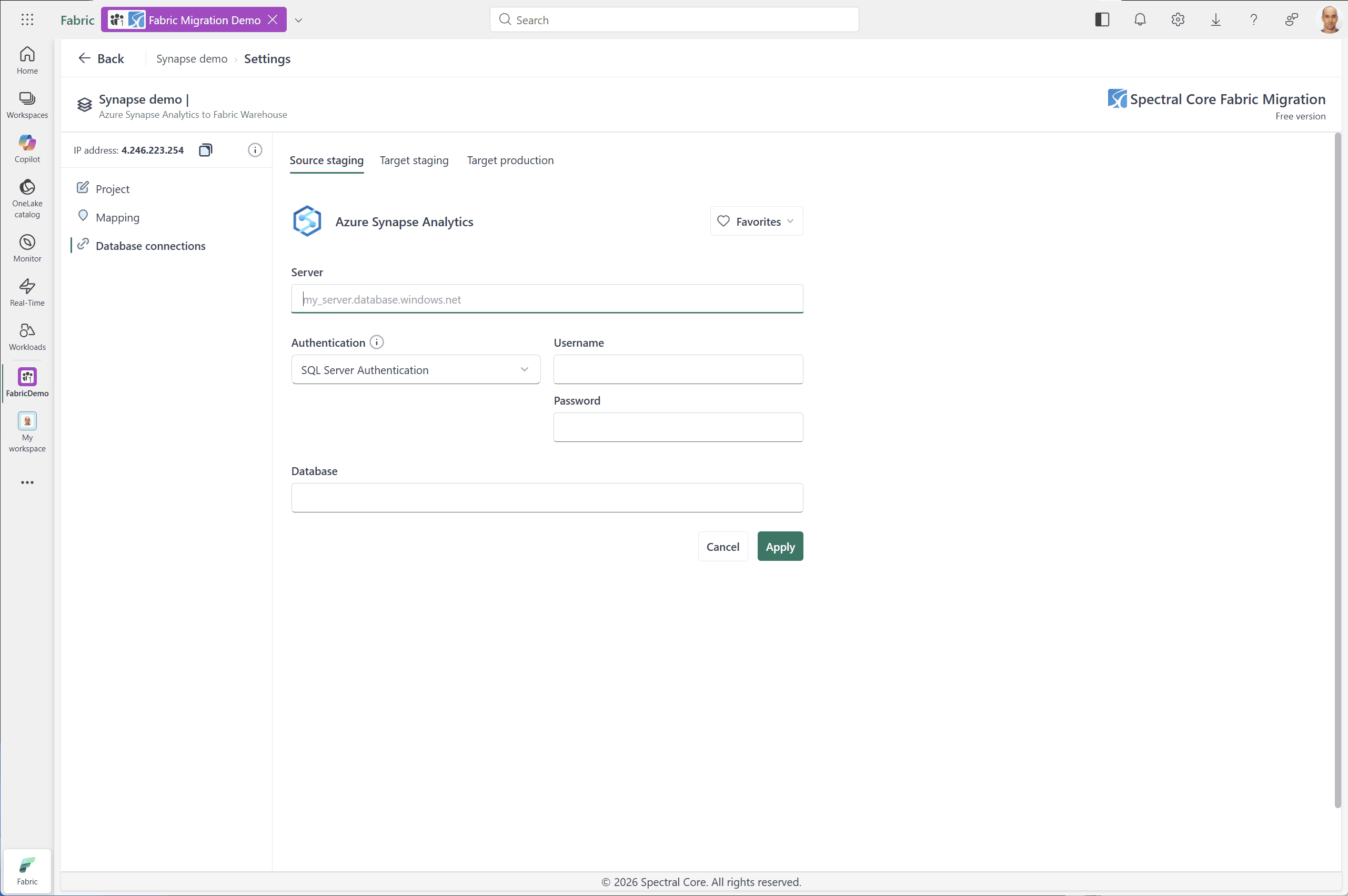 Connecting to synapse analytics - Spectral Core
