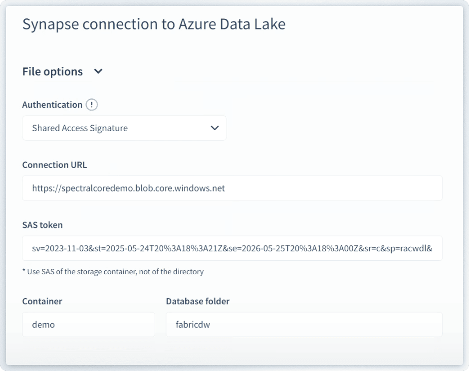 Configure azure data lake - Omni Loader - Spectral Core