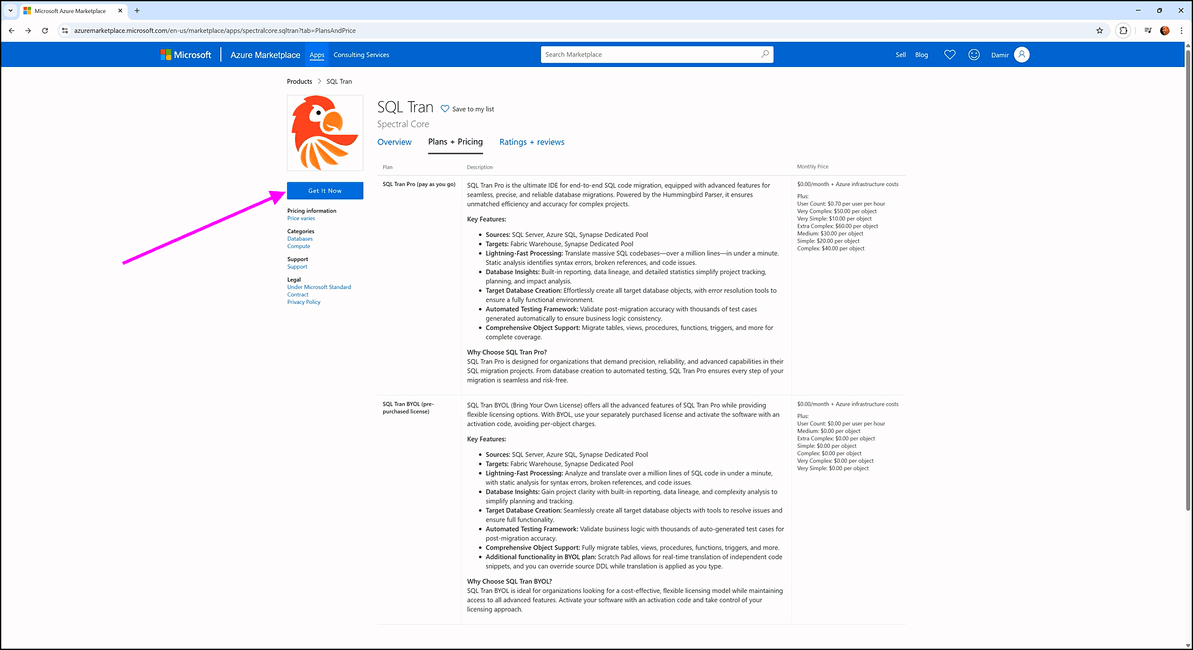 Deploying and activating - SQL Tran - Spectral Core