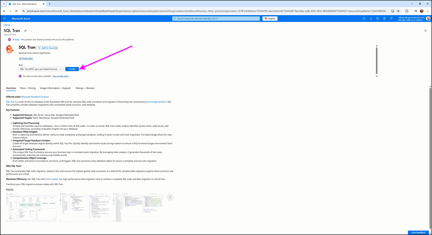 Deploying and activating - SQL Tran - Spectral Core