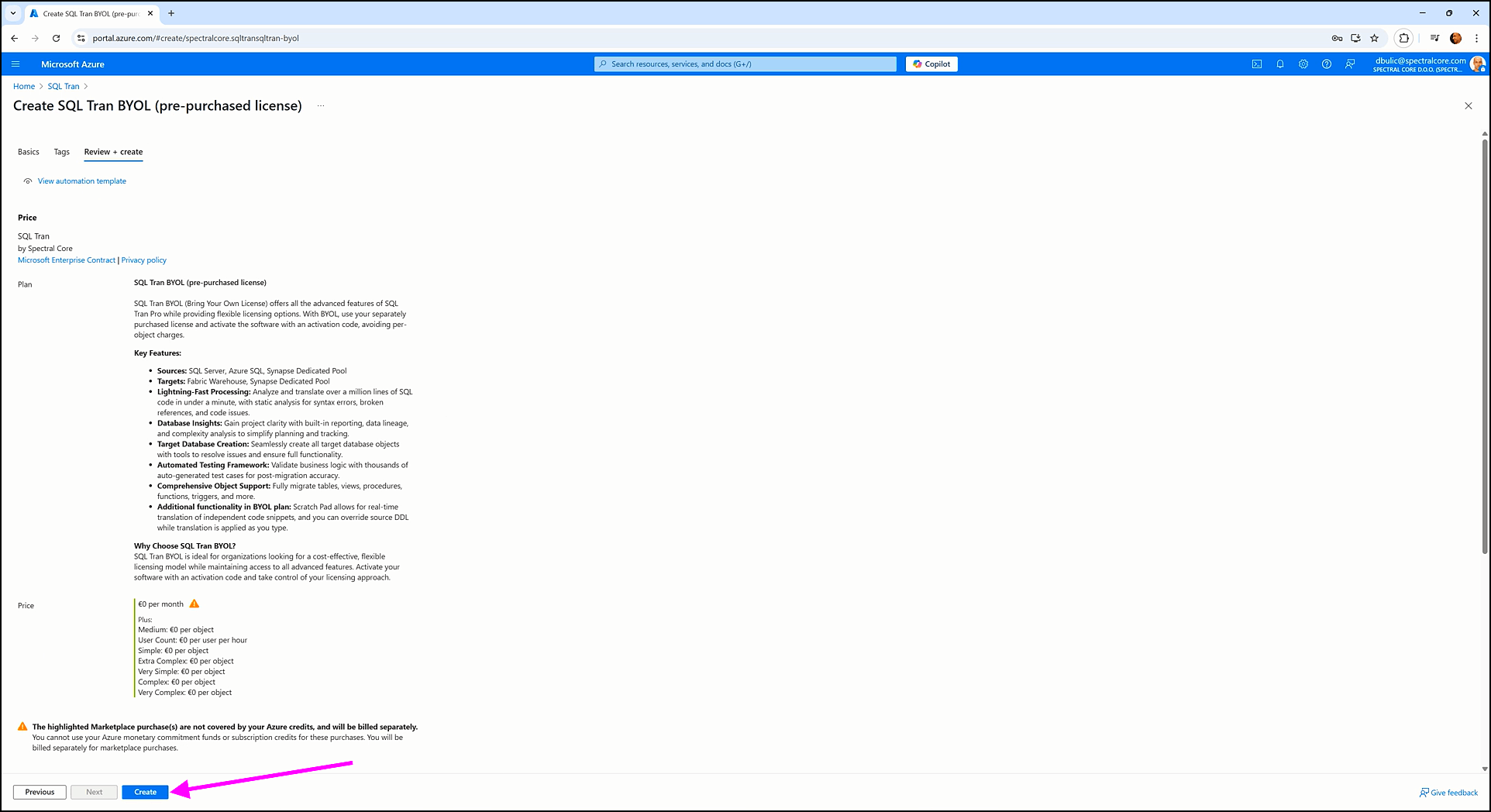 Deploying and activating - SQL Tran - Spectral Core