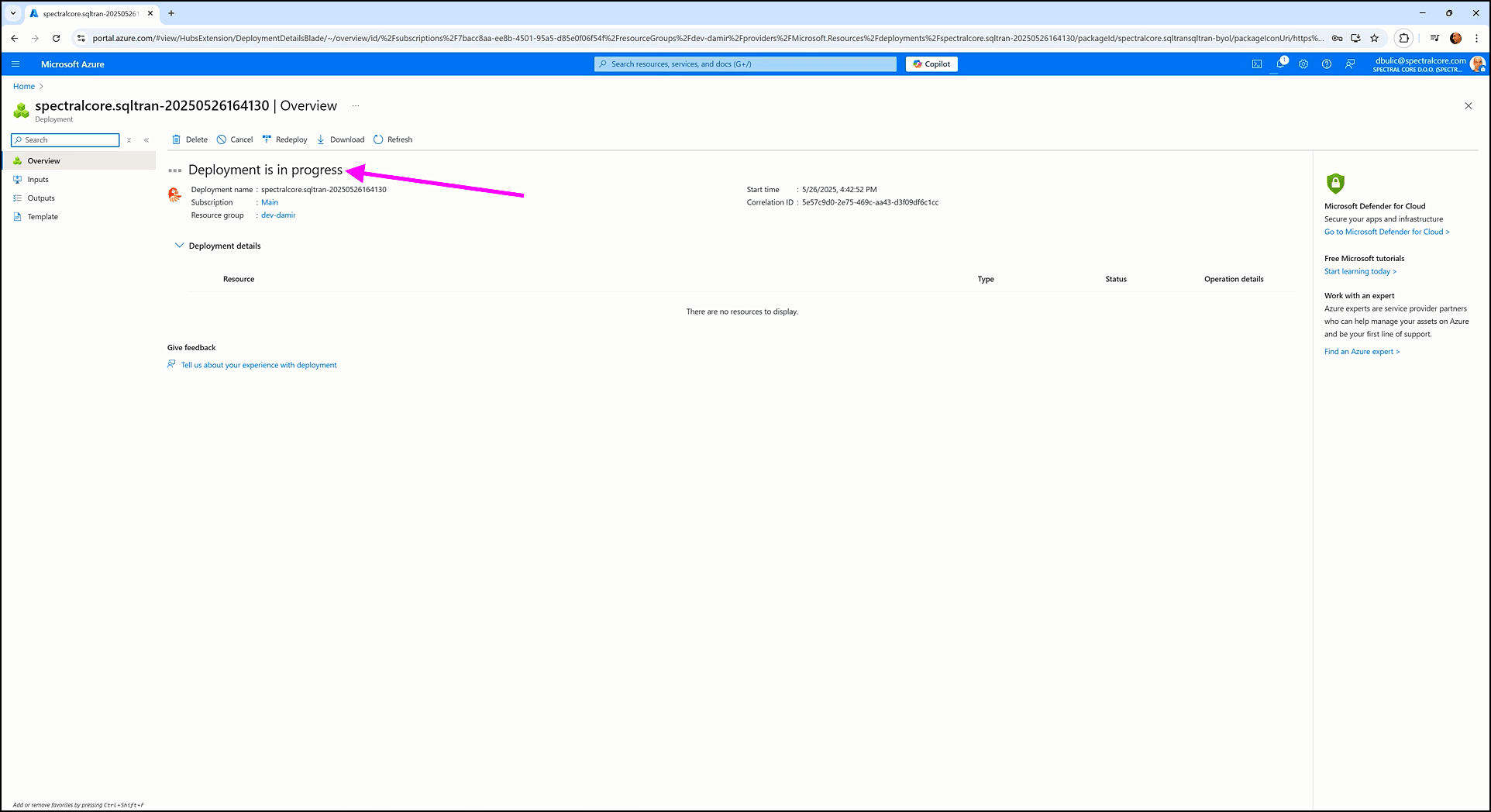 Deploying and activating - SQL Tran - Spectral Core