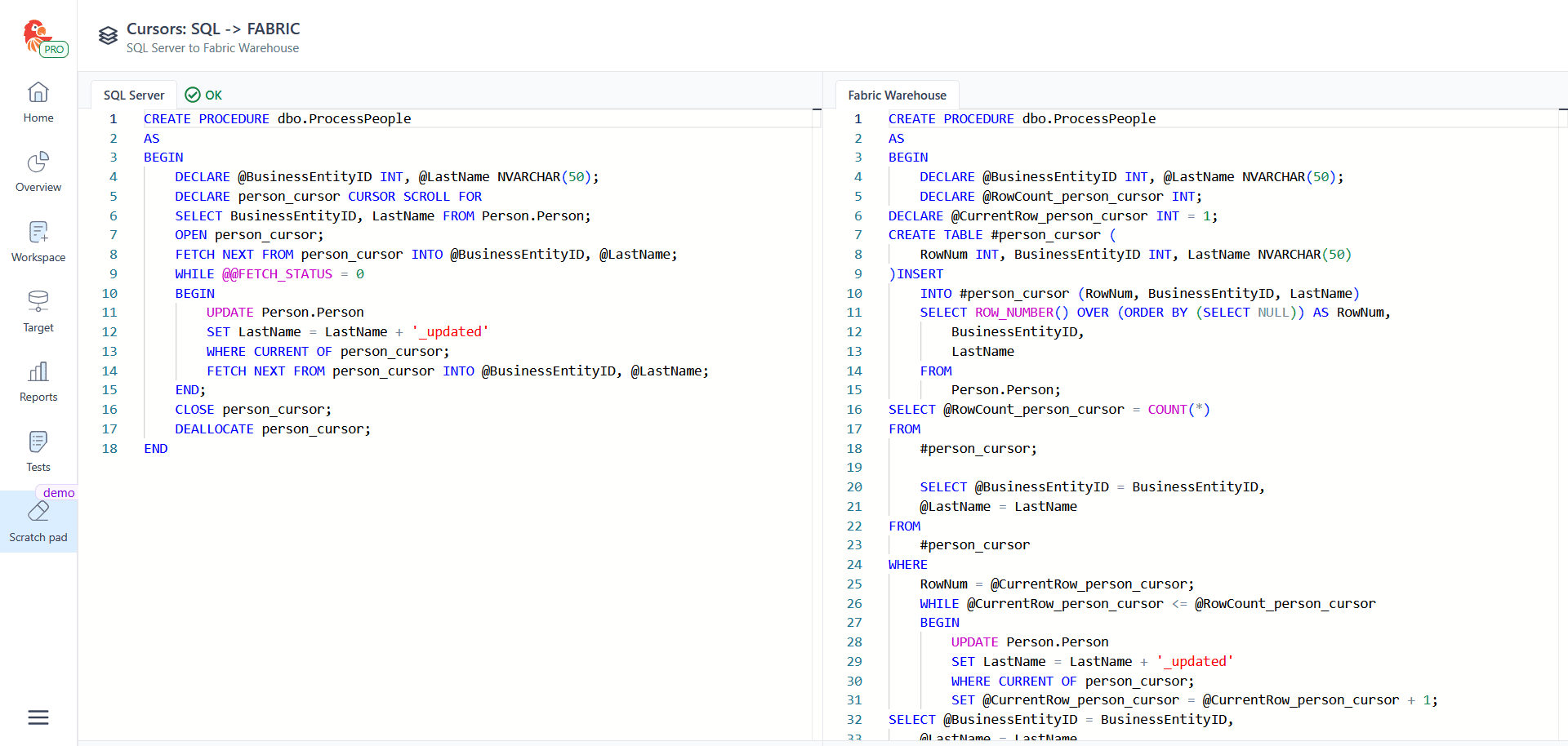 Data modification cursors - SQL Tran - Spectral Core