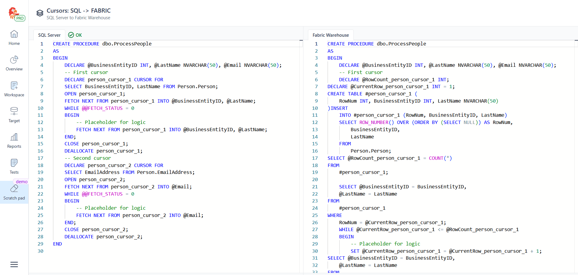Multiple cursors - SQL Tran - Spectral Core