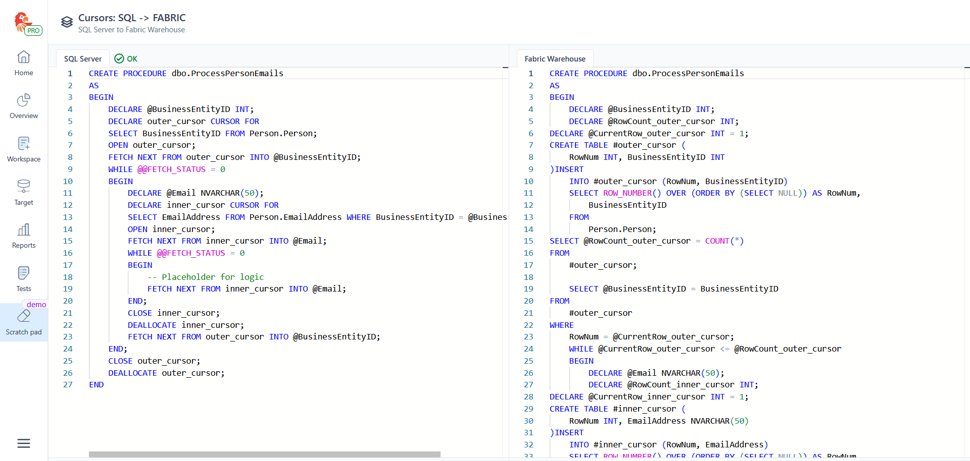 Nested cursors - SQL Tran - Spectral Core
