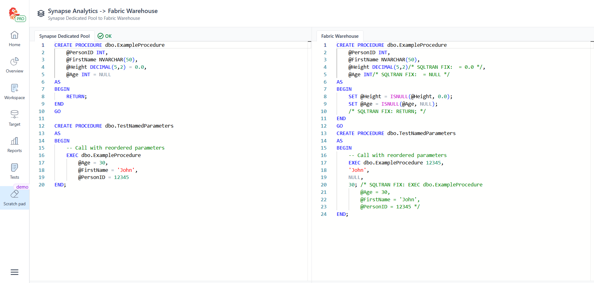 Named procedure parameters - SQL Tran - Spectral Core