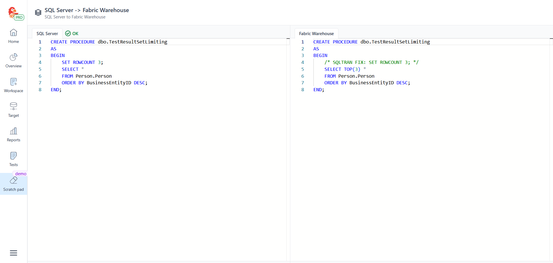 Result set limiting - SQL Tran - Spectral Core