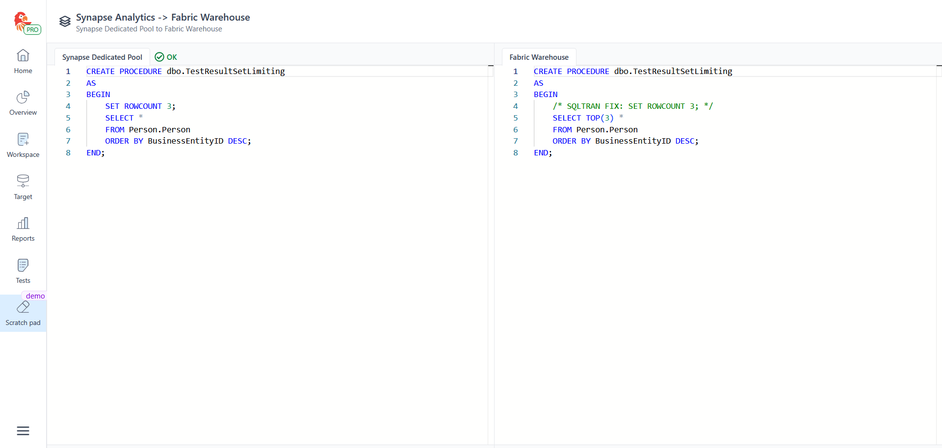 Result set limiting - SQL Tran - Spectral Core