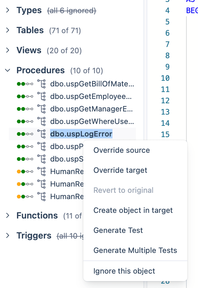 Object Tree List Object tree - SQL Tran - Spectral Core