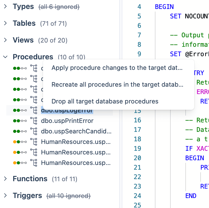 Object tree - SQL Tran - Spectral Core