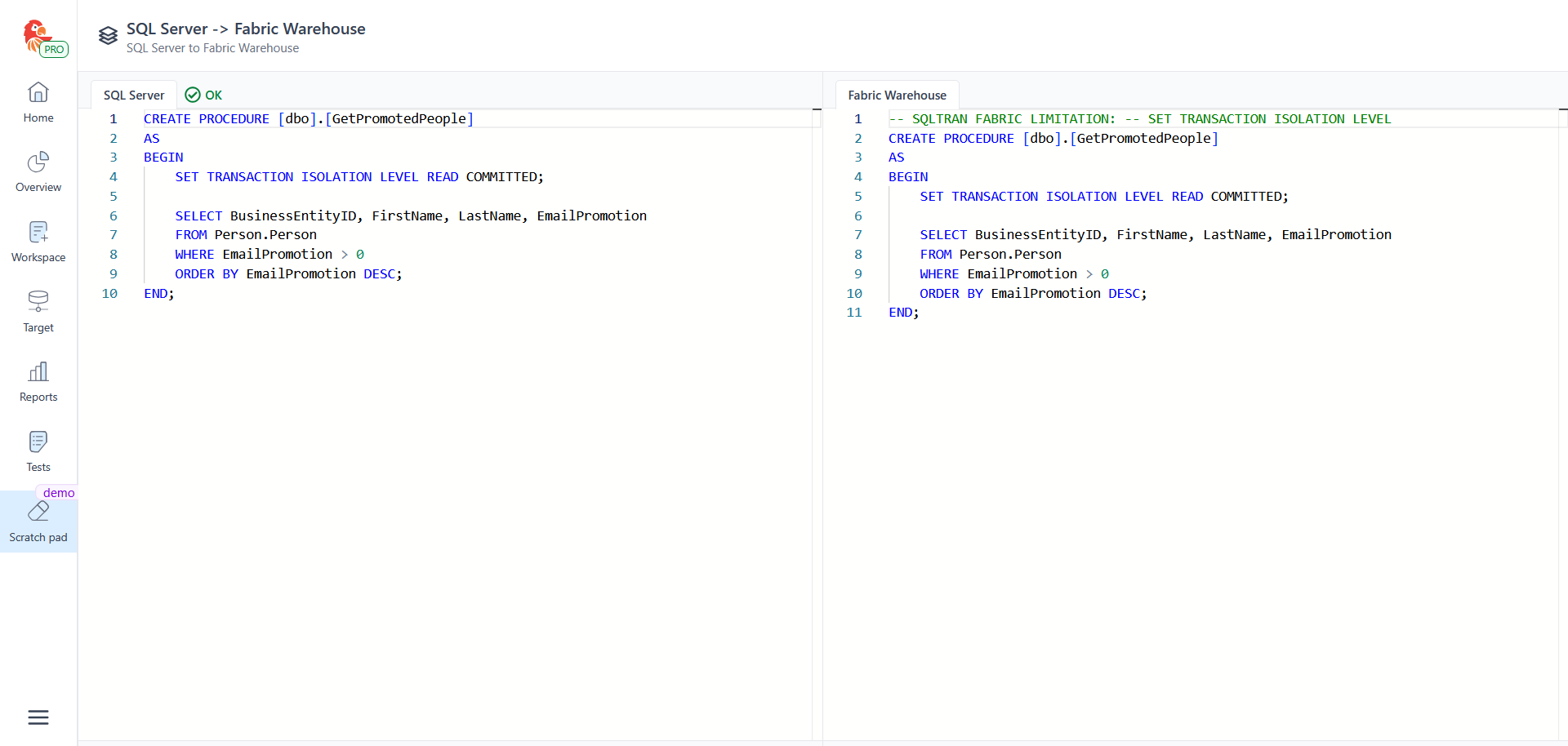 Unsupported system features - SQL Tran - Spectral Core