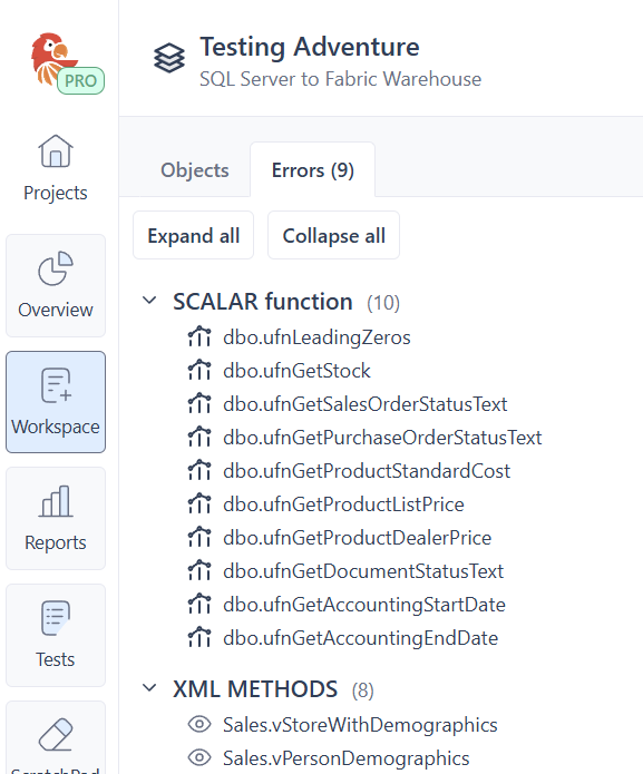 Object tree - SQL Tran - Spectral Core