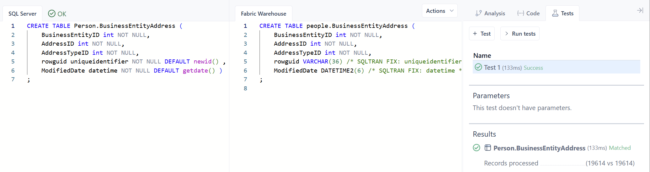 Tables - SQL Tran - Spectral Core