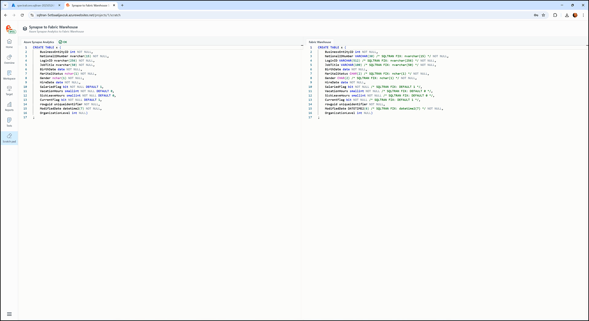 Working with the scratch pad - SQL Tran - Spectral Core