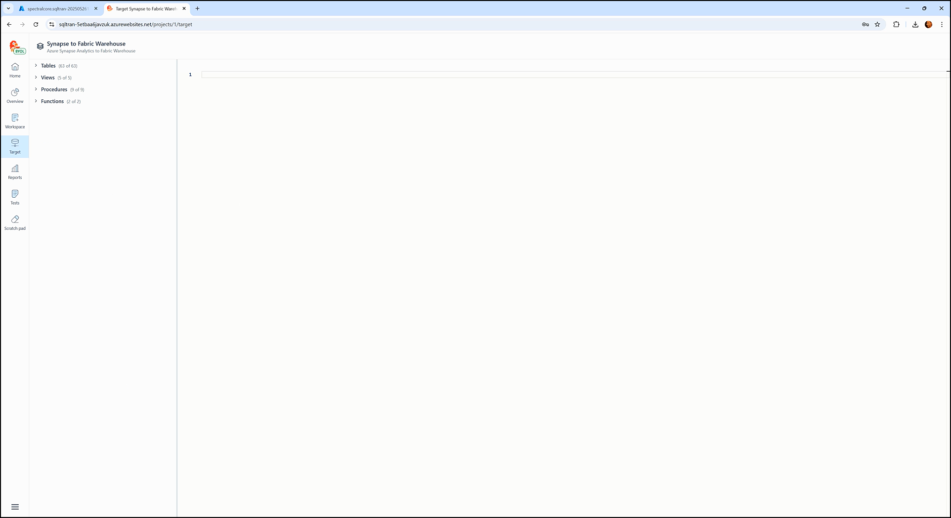 Screen Heading Understanding the target screen - SQL Tran - Spectral Core