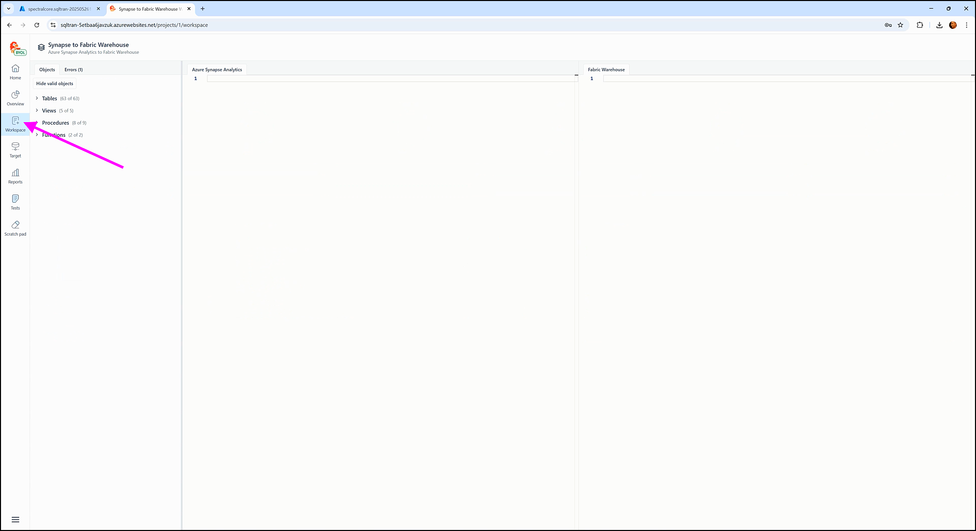 Verifying schema in the staging databases - SQL Tran - Spectral Core