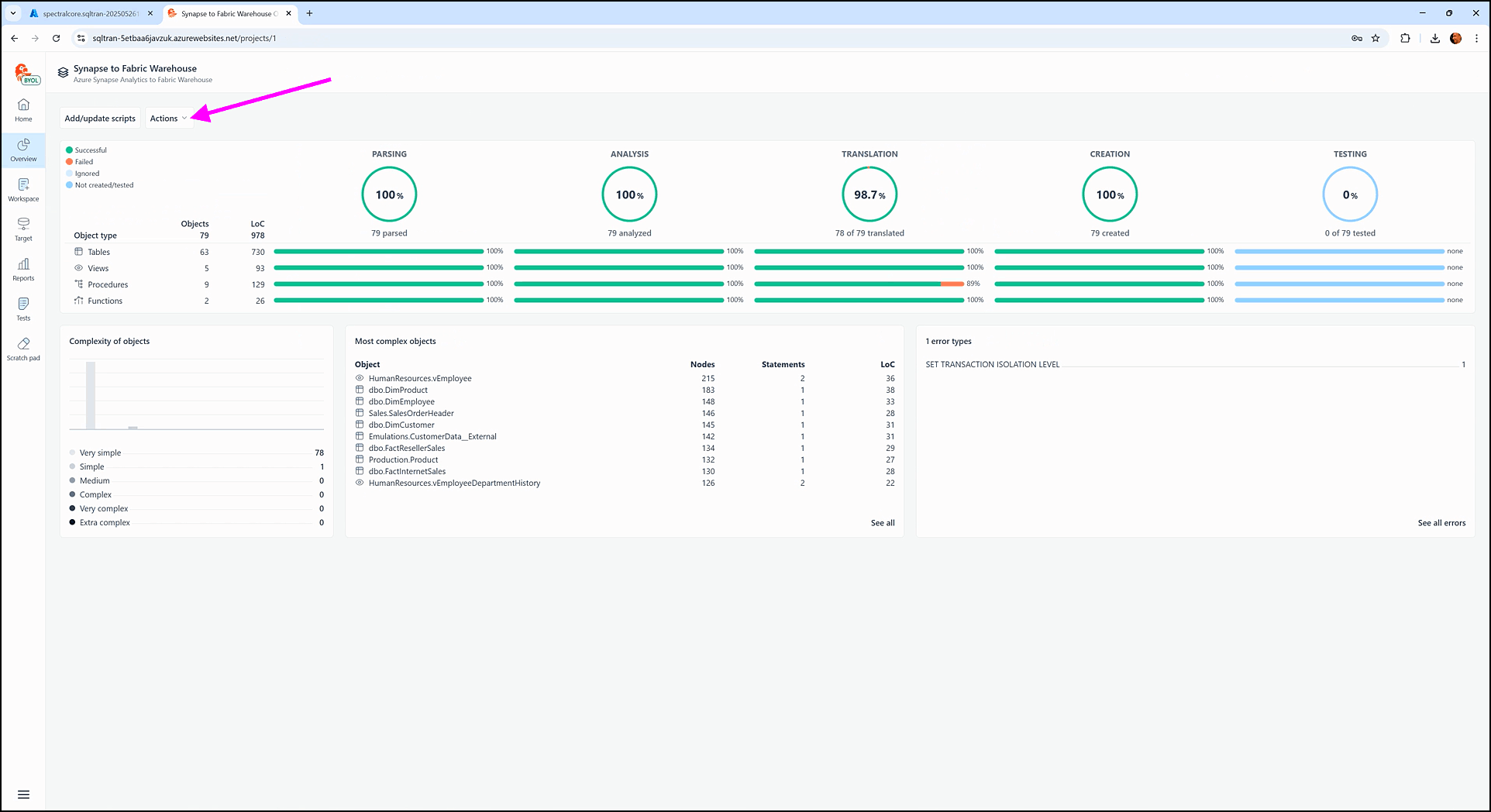 Refreshing project metadata - SQL Tran - Spectral Core