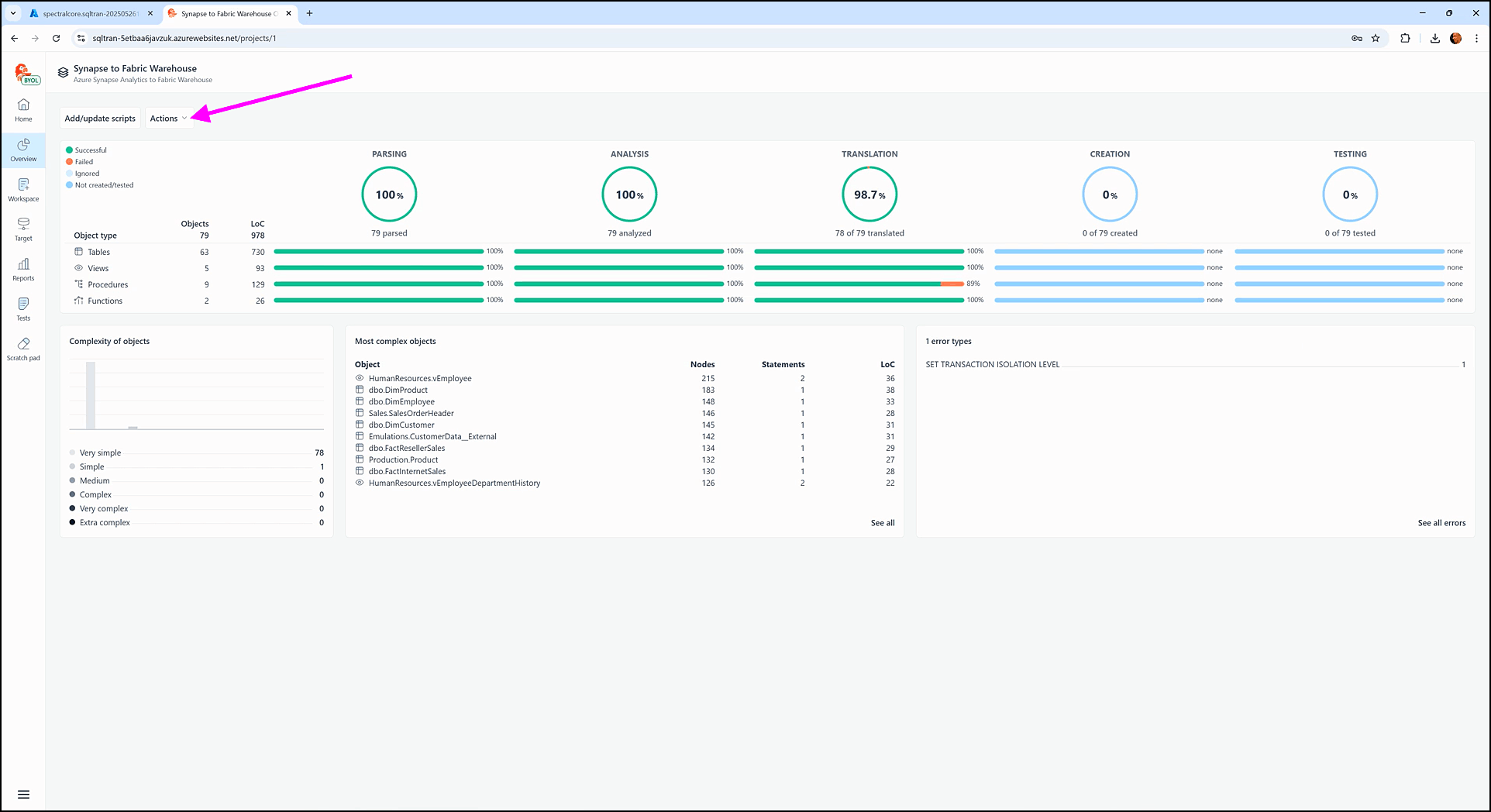 Creating the target staging schema - SQL Tran - Spectral Core