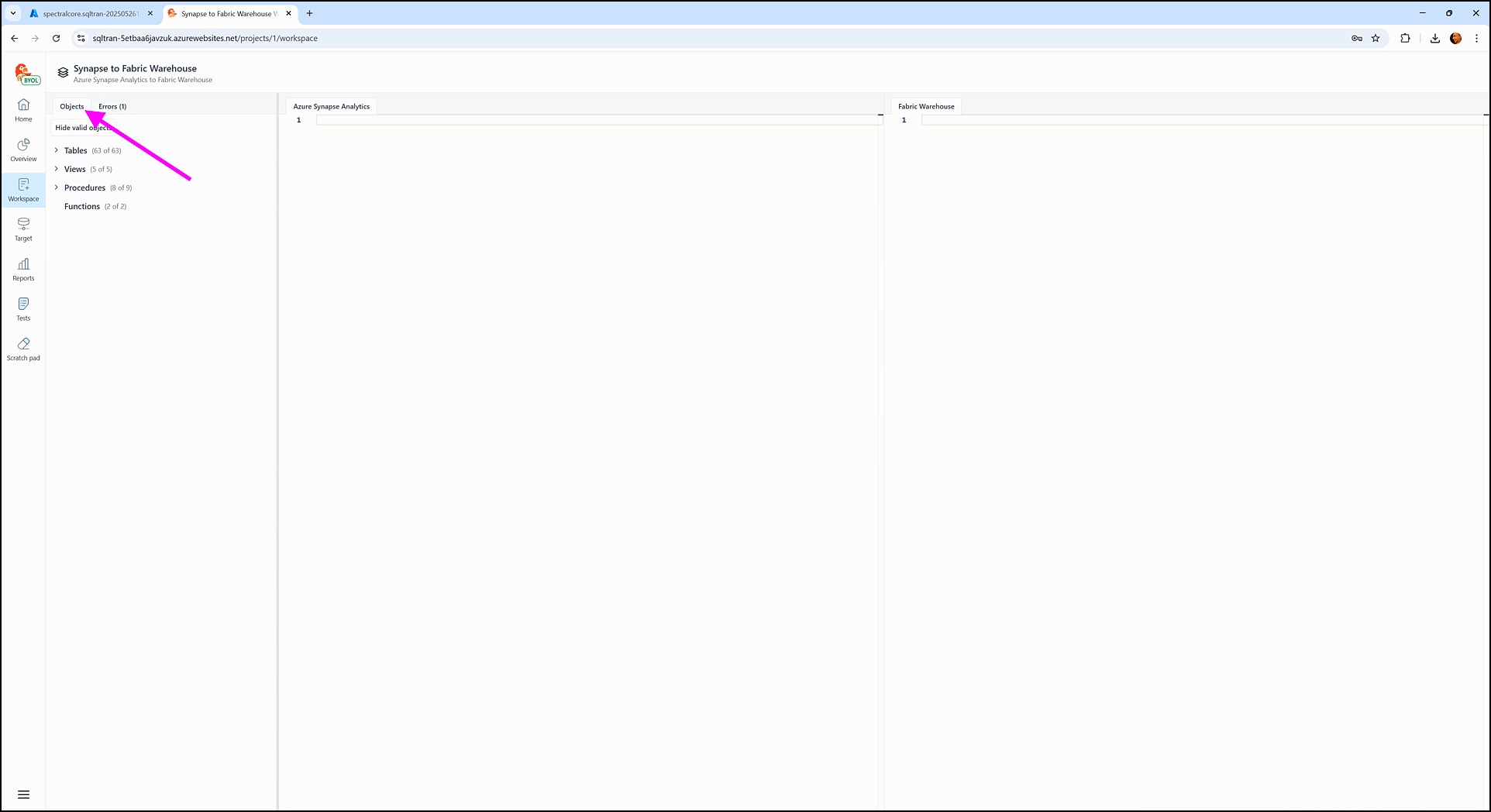 Fixing translation errors - SQL Tran - Spectral Core