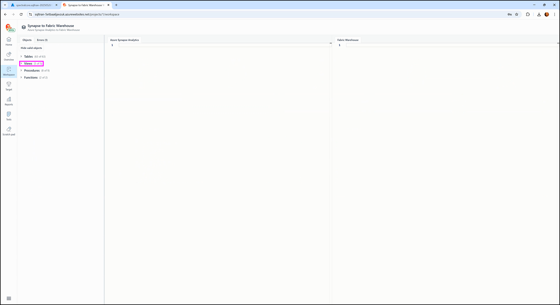 Verifying schema in the staging databases - SQL Tran - Spectral Core