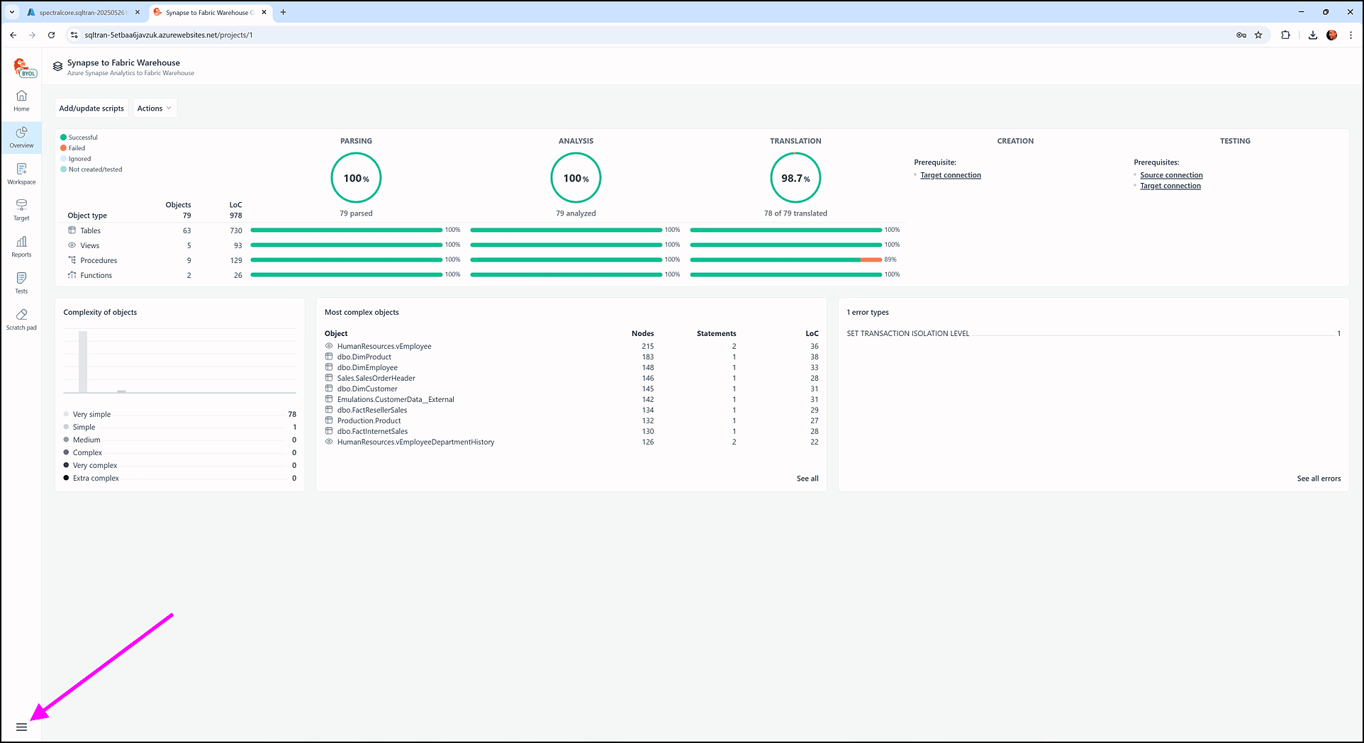 Connecting to staging databases - SQL Tran - Spectral Core