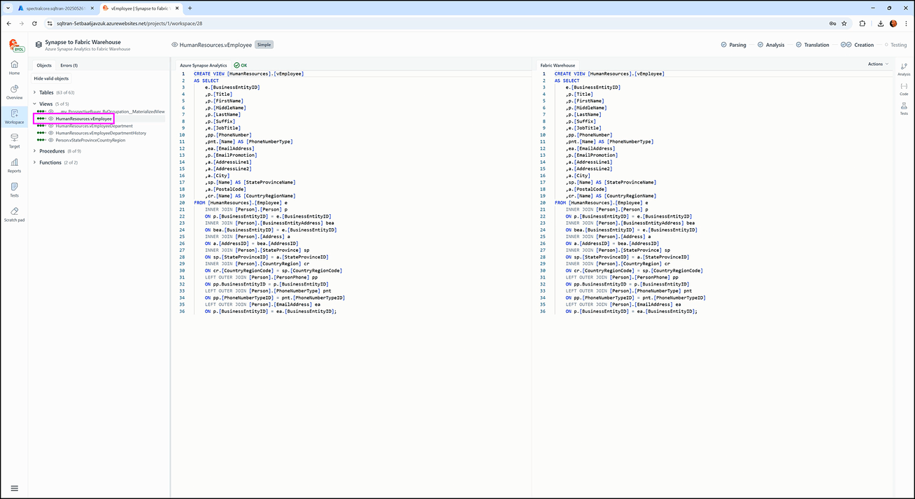 Schema verification after refresh - SQL Tran - Spectral Core