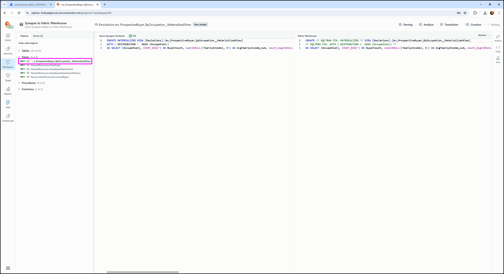 Verifying schema in the staging databases - SQL Tran - Spectral Core