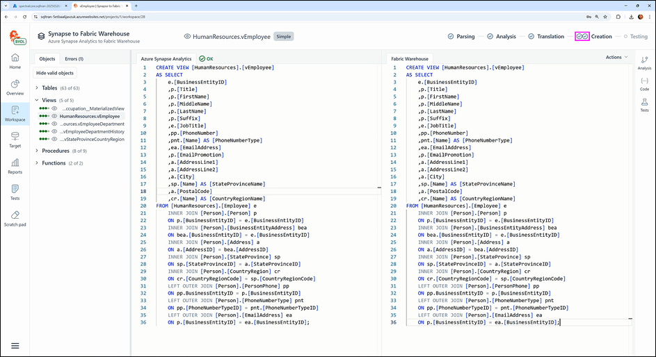 Schema verification after refresh - SQL Tran - Spectral Core