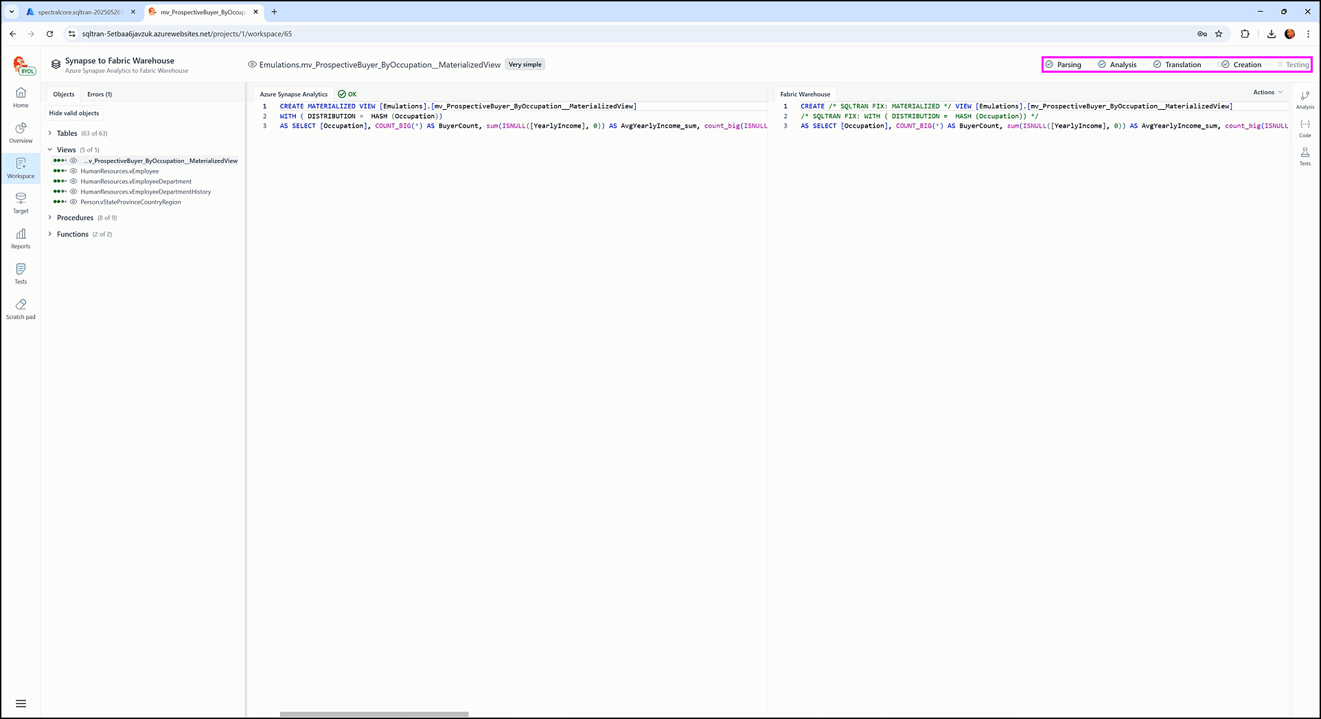 Verifying schema in the staging databases - SQL Tran - Spectral Core