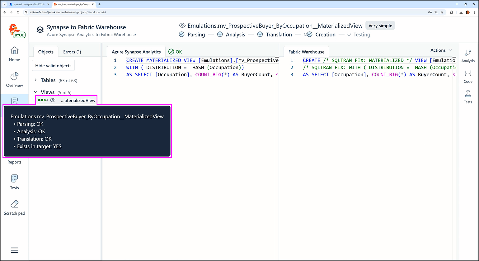 Verifying schema in the staging databases - SQL Tran - Spectral Core